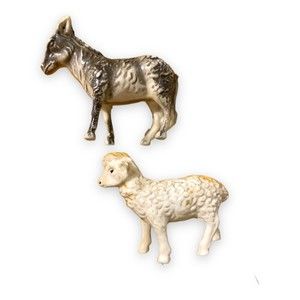 Vintage Celluloid Animals Nativity Donkey Sheep Mule Japan 1940s 1950s Christmas
